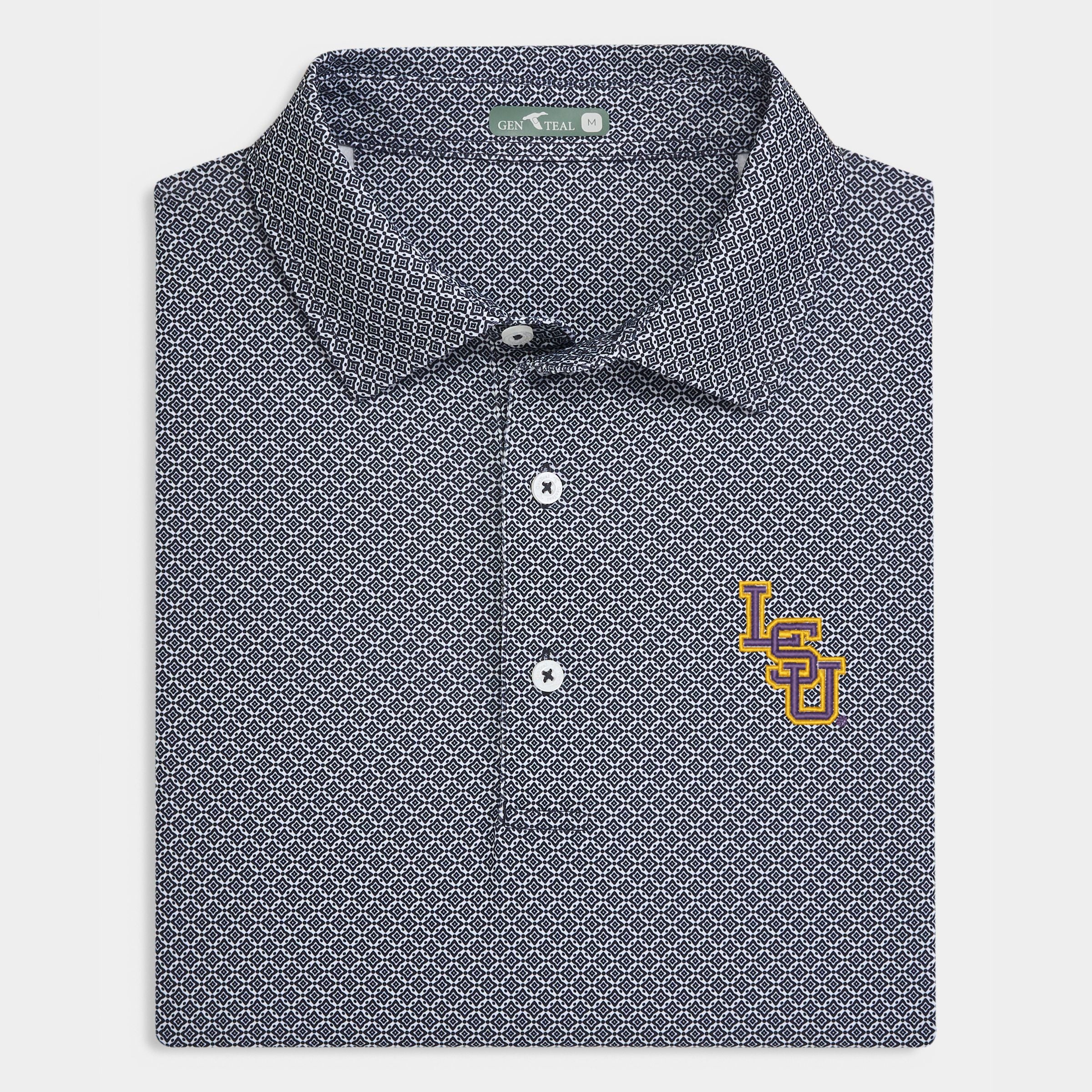 LSU Stacked Diamond Lattice Printed Performance Polo