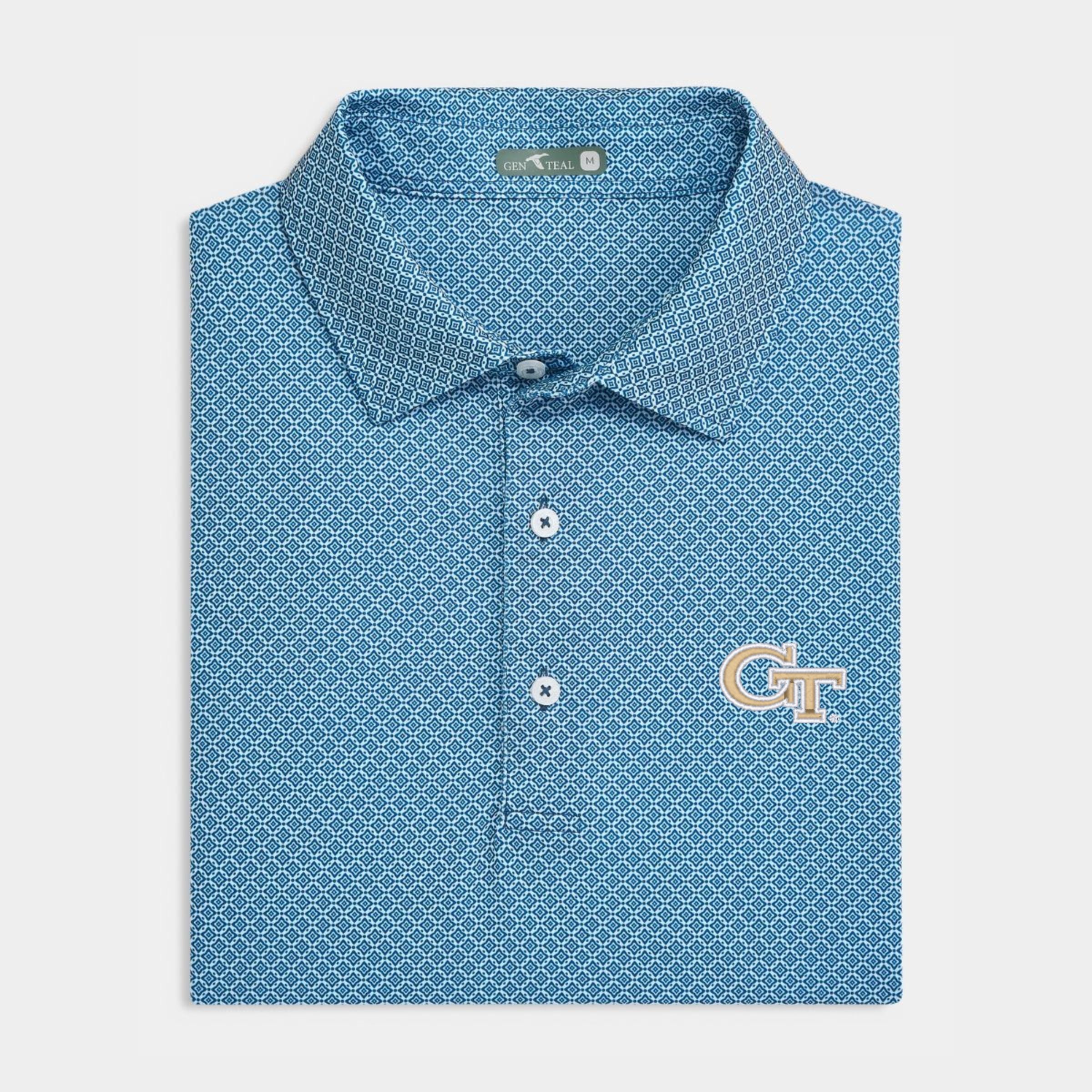 Georgia Tech Navy Diamond Lattice Printed Performance Polo