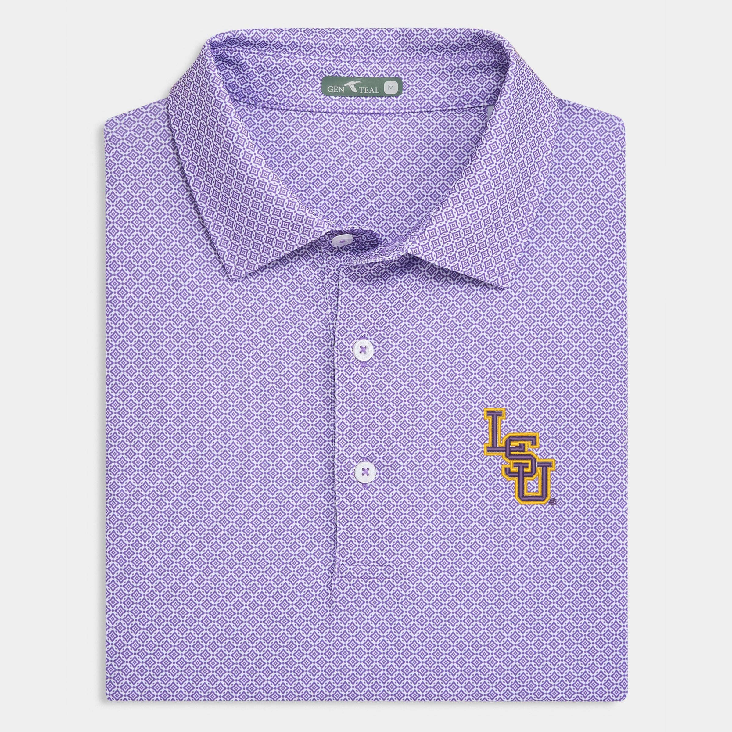 LSU Stacked Diamond Lattice Printed Performance Polo