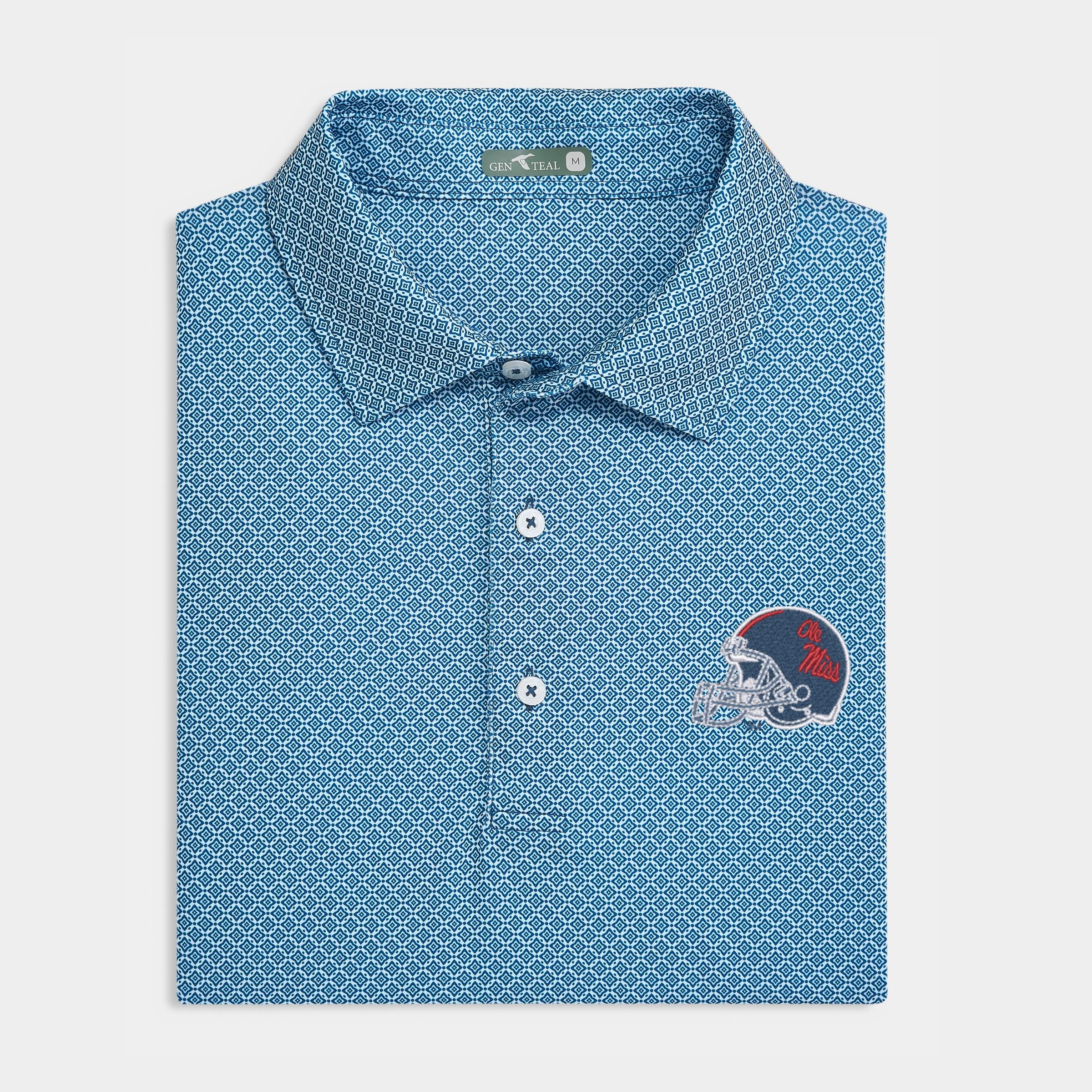 Ole Miss Helmet Diamond Lattice Printed Performance Polo