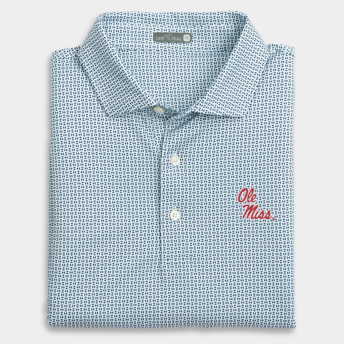 Ole Miss Stacked Script Trellis Printed Performance Polo