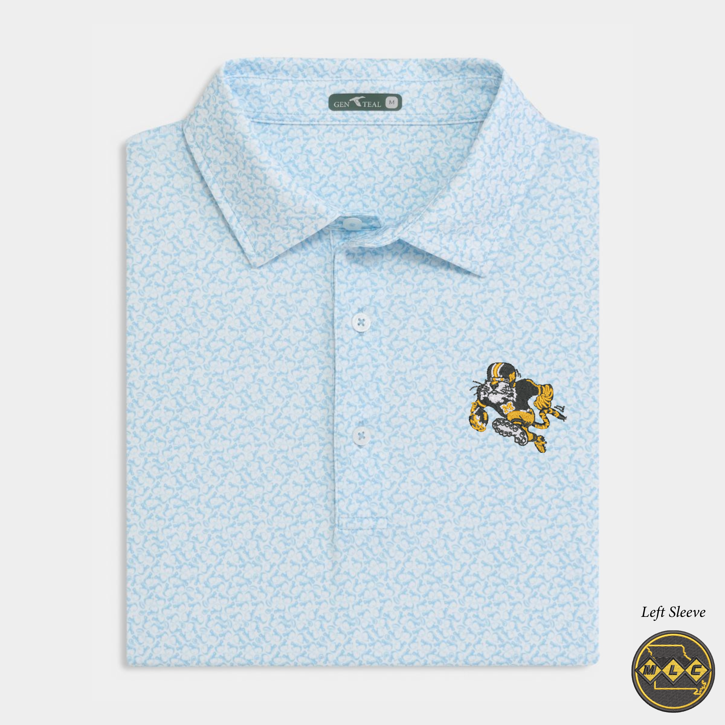MLC Missouri Football Tiger Heritage Blue Helmet Havoc Printed Performance Polo