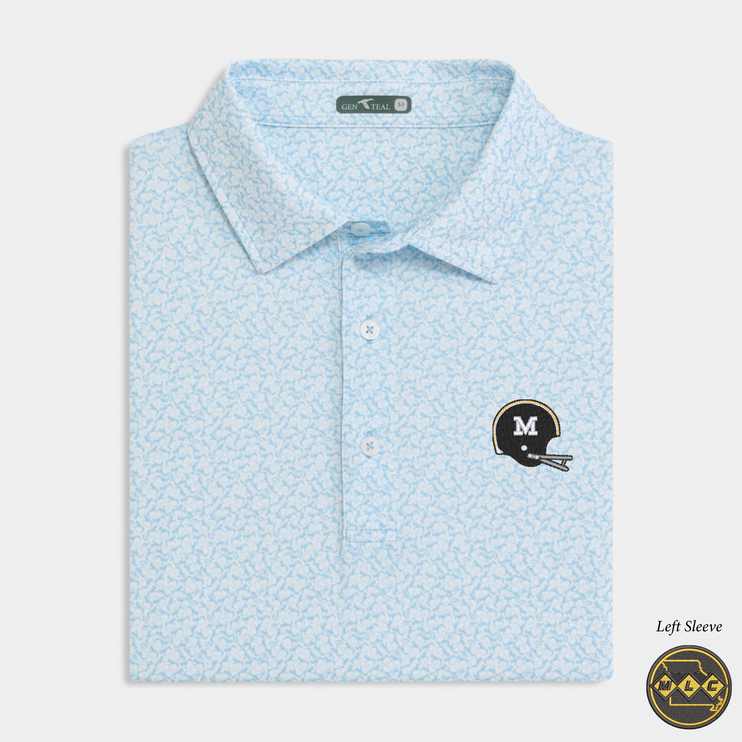 MLC Missouri Helmet Heritage Blue Helmet Havoc Printed Performance Polo
