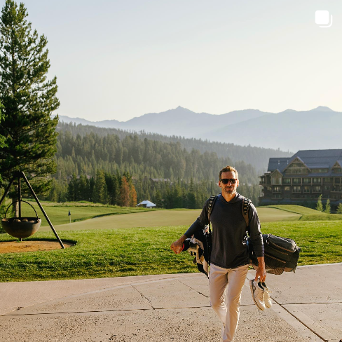 Man going golfing in GenTeal mens clothing.